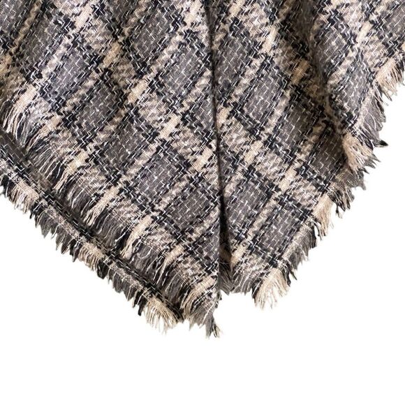 St. John’s Bay Plaid Tweed Asymmetrical Wrap with toggle Closure. Size Medium - Picture 3 of 8